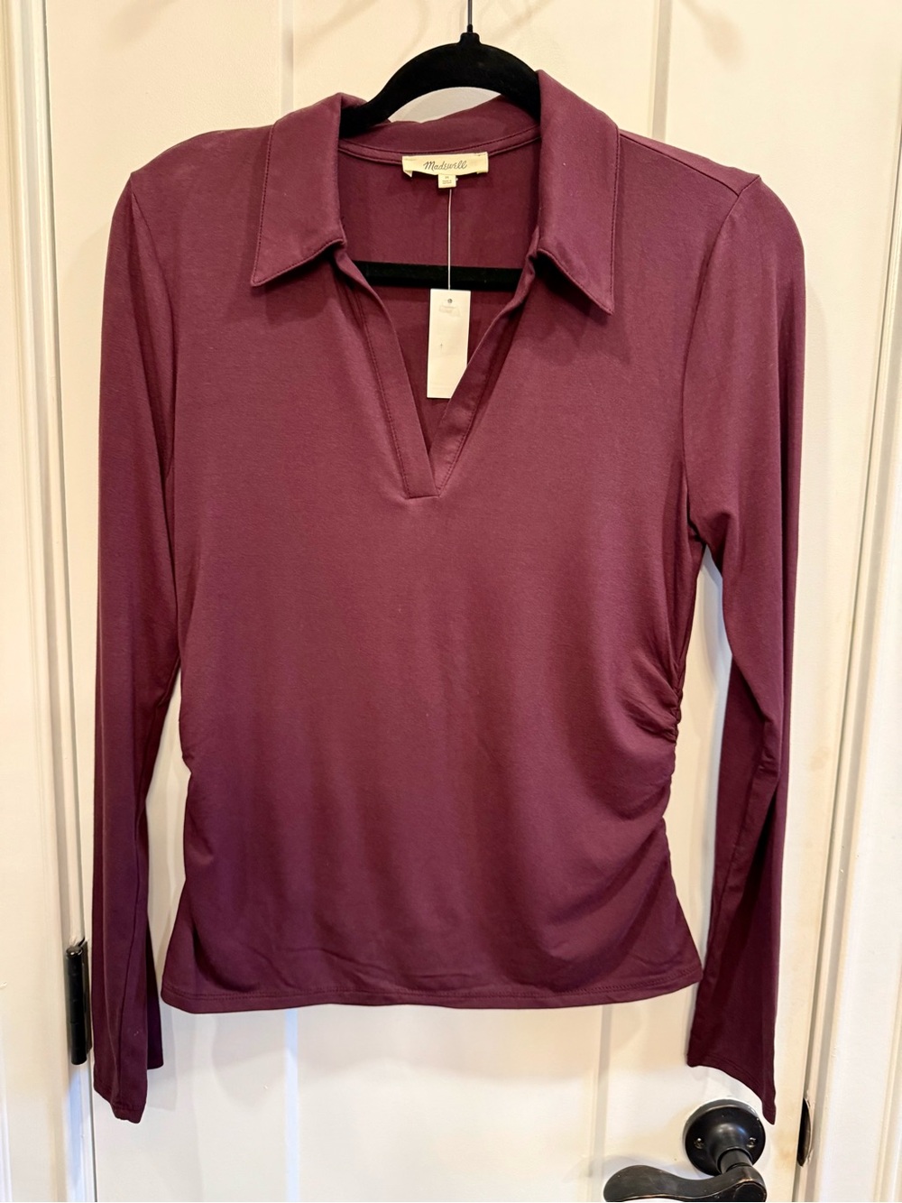 Madewell Wine/Burgundy Long-Sleeve Polo V-Neck Top